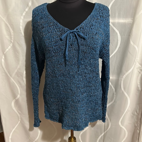 Sonoma Tops - Sonoma, Blue, Woven, Long Sleeve Top, Size Large